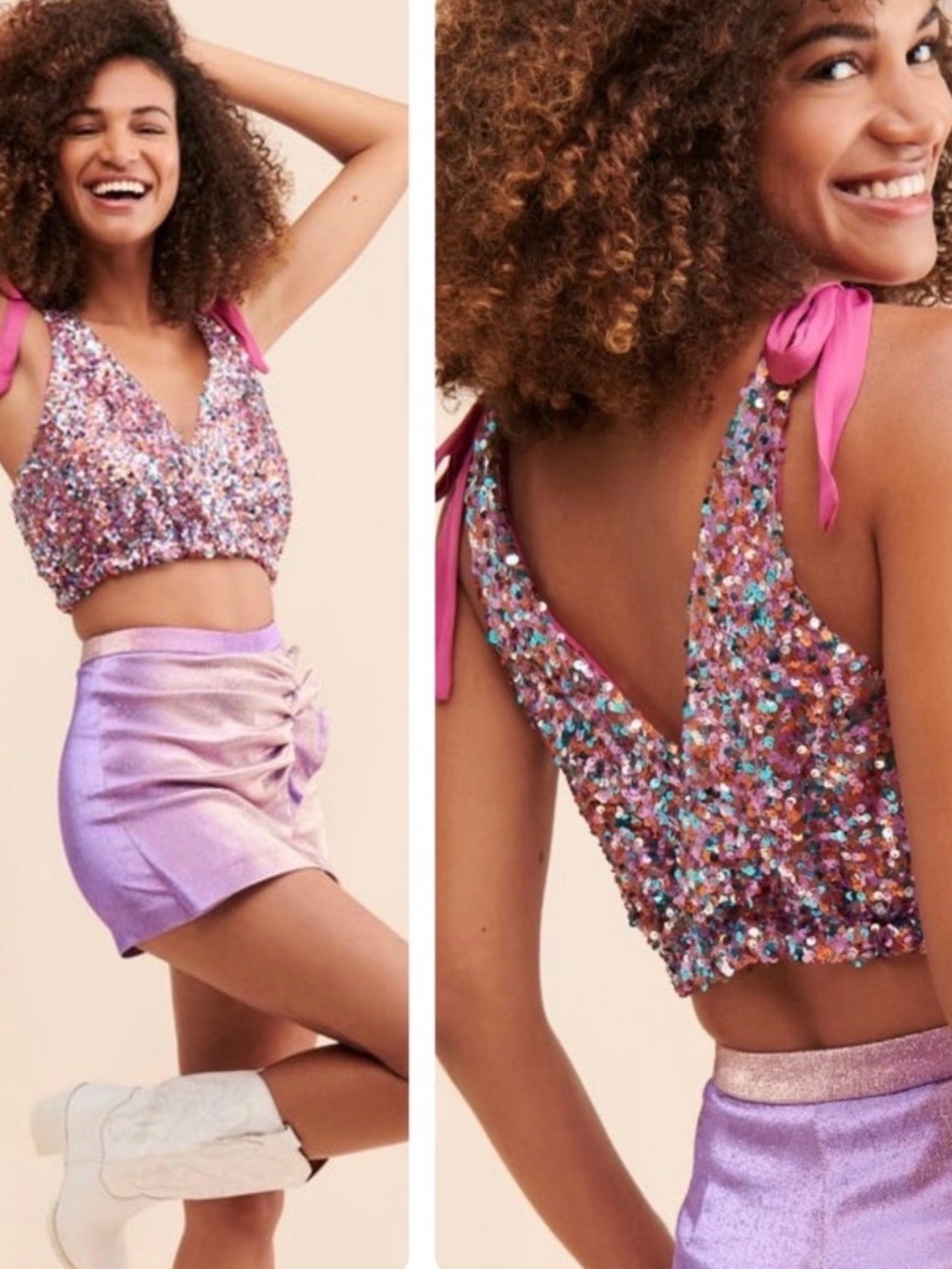 Free People Intimately Big Night Sequin Crop Top Pink Women's